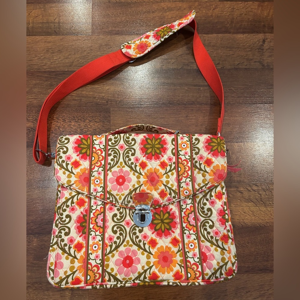 Vera Bradley Folkloric Print Crossbody Messenger Bag Pink Orange Floral